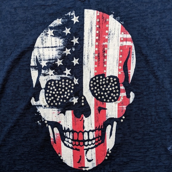 Red White & Blue Patriotic Skull T Shirt Burnout - Picture 1 of 8